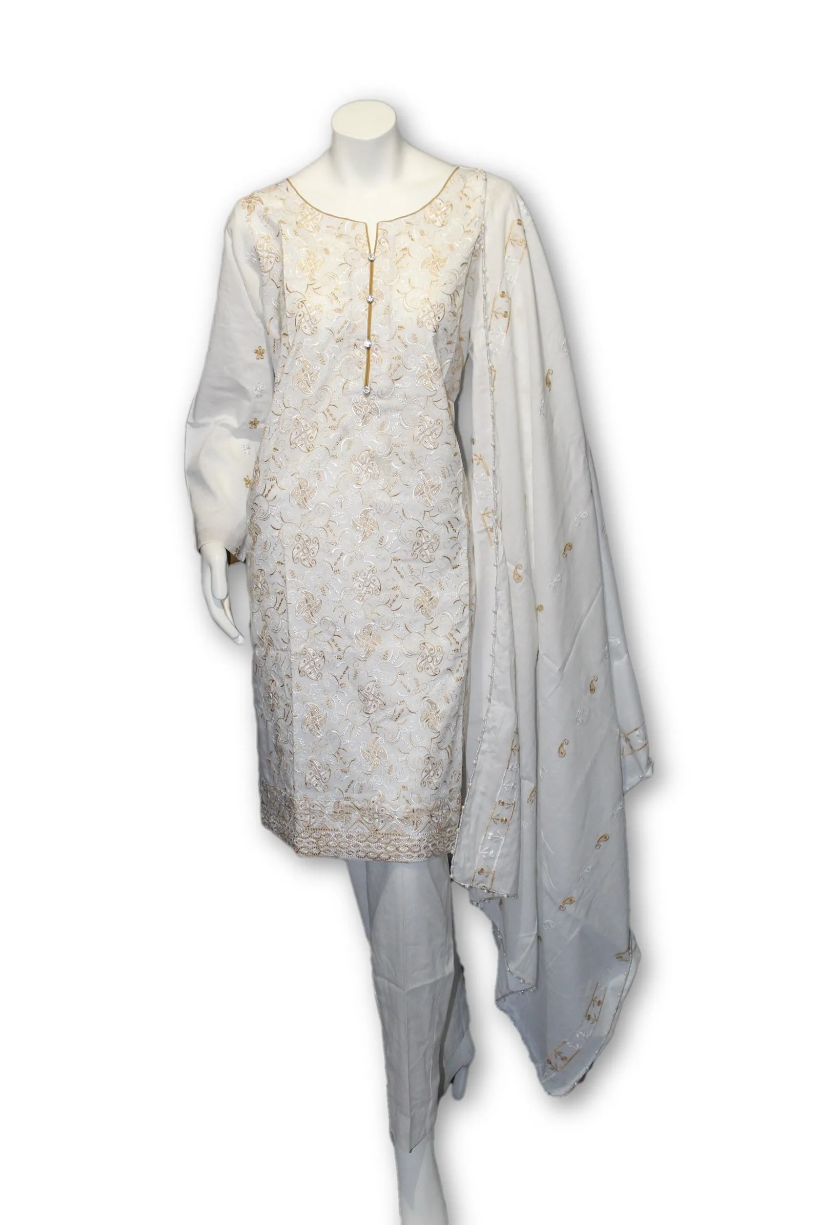06 Pakistani Indian Fine Design Chicken Embroidered 3 Pcs Suit