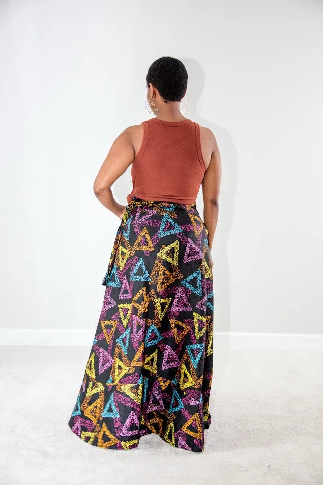 Aboye Maxi Skirt- Black and multi color triangles