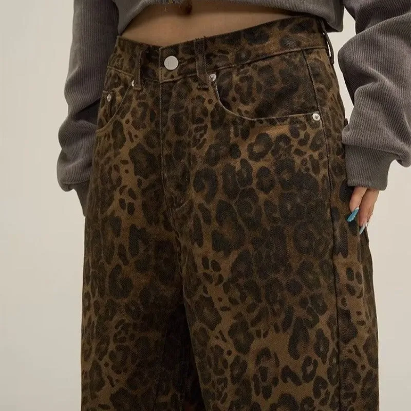 Amina - Stijlvolle denim jeans met luipaardprint