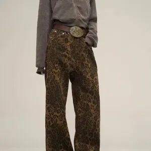 Amina - Stijlvolle denim jeans met luipaardprint