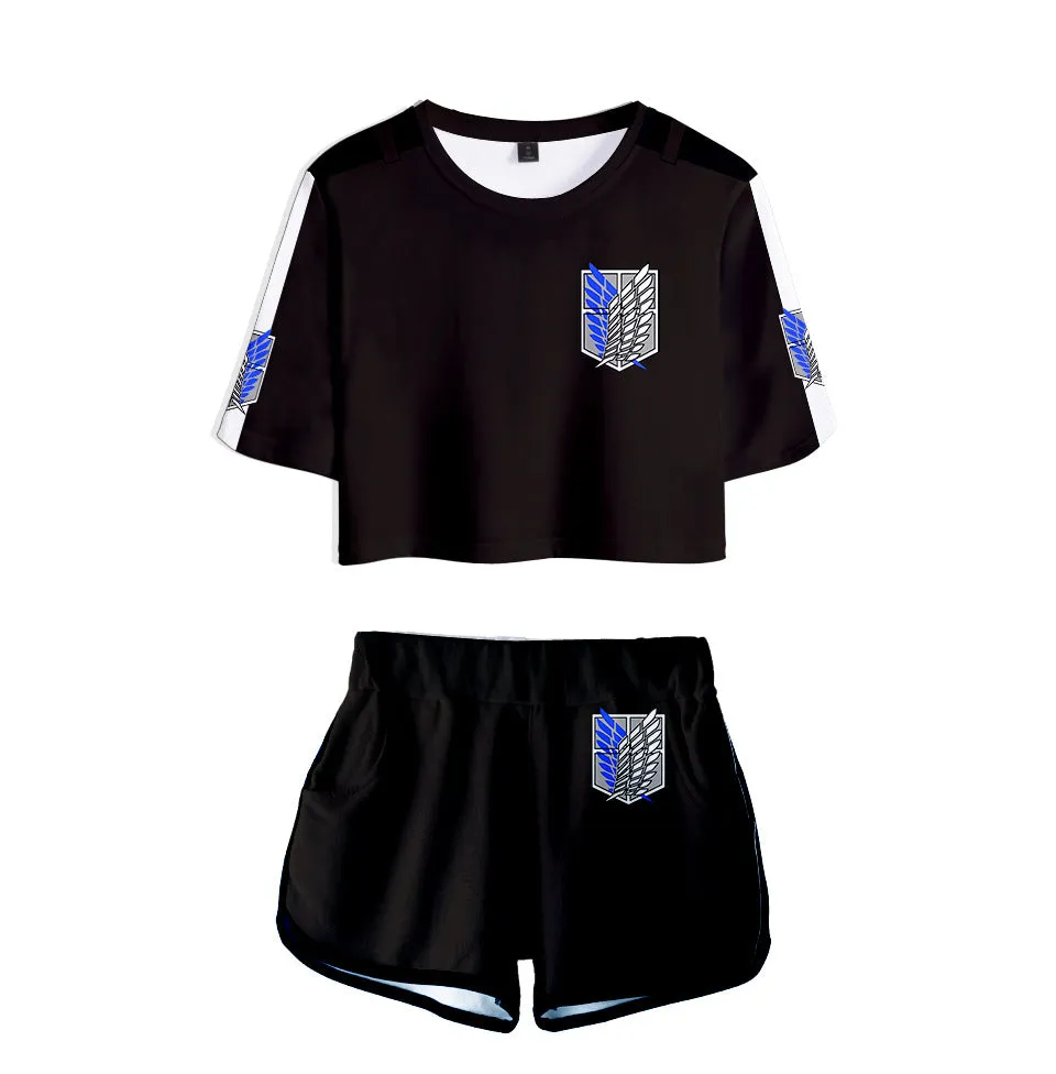 Attack On Titan Anime T-Shirt / Short "Scout Logo"- Set - Ladies