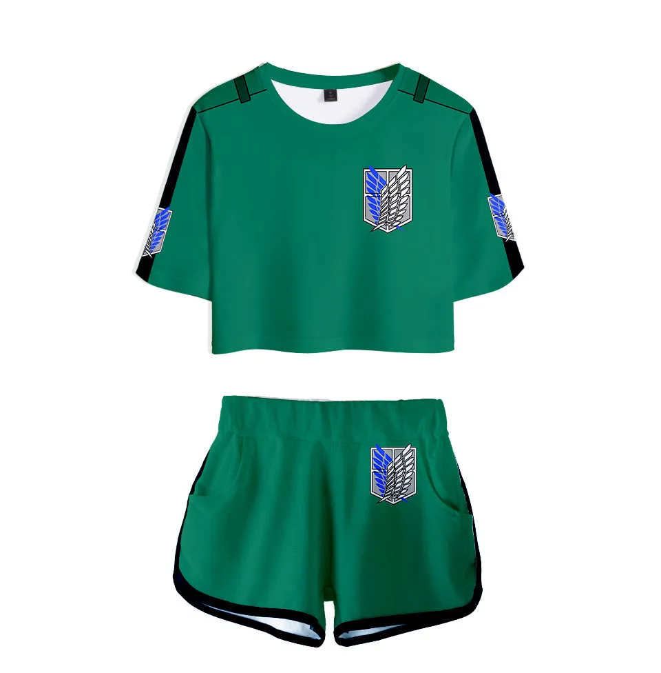 Attack On Titan Anime T-Shirt / Short "Scout Logo"- Set - Ladies