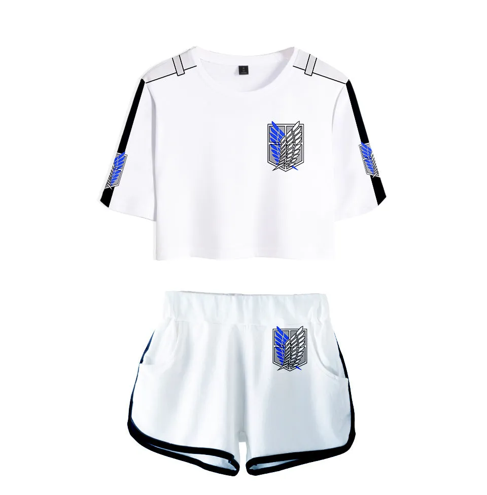 Attack On Titan Anime T-Shirt / Short "Scout Logo"- Set - Ladies