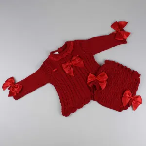 Baby Girls 2 Piece Knitted Outfit- Jam Pants and Top- Red