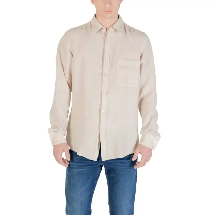 Beige Button Down Shirt for Men