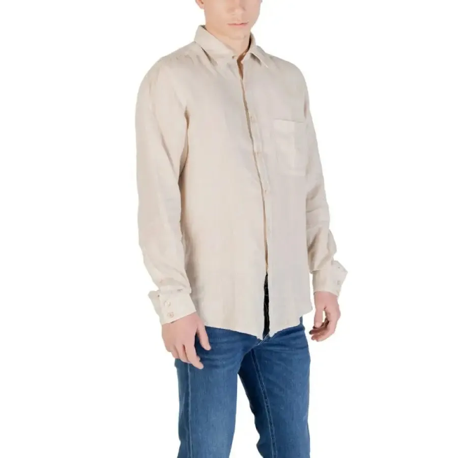 Beige Button Down Shirt for Men