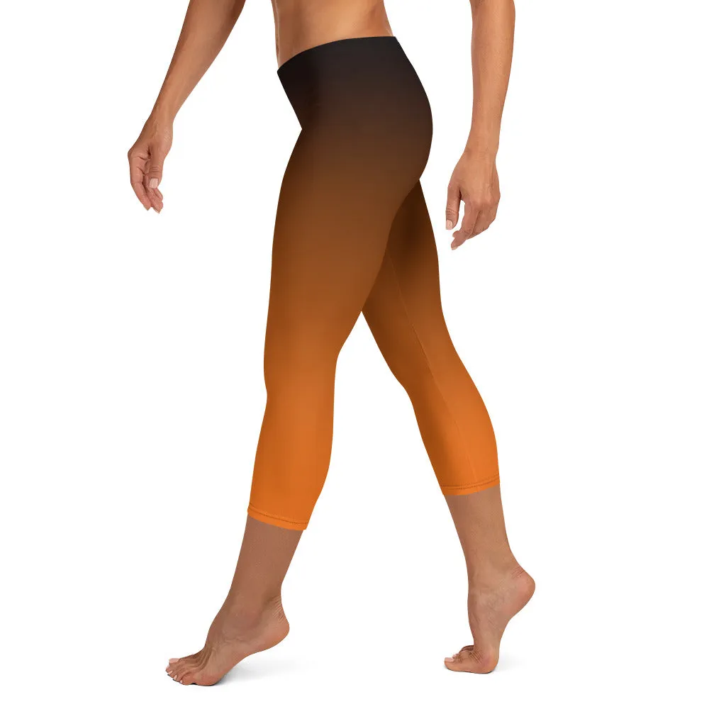 Black and Orange Ombre Mid-waist Capri Leggings