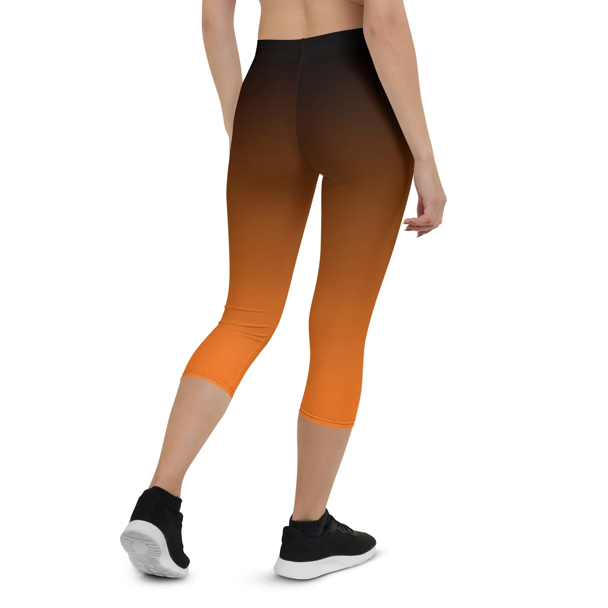 Black and Orange Ombre Mid-waist Capri Leggings