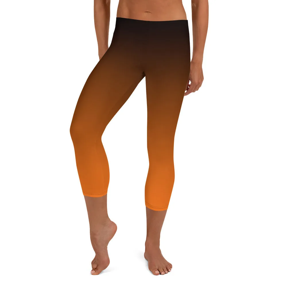 Black and Orange Ombre Mid-waist Capri Leggings
