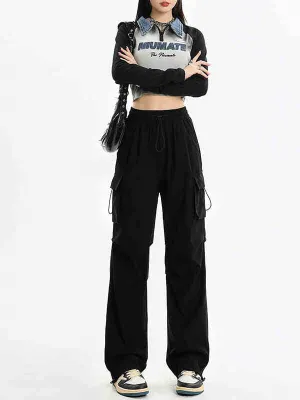 Black Elasticated Waistband Parachute Trousers