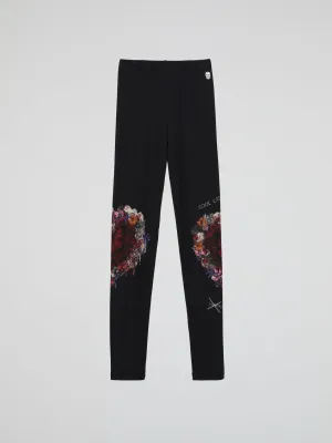 Black Floral Print Leggings (Kids)