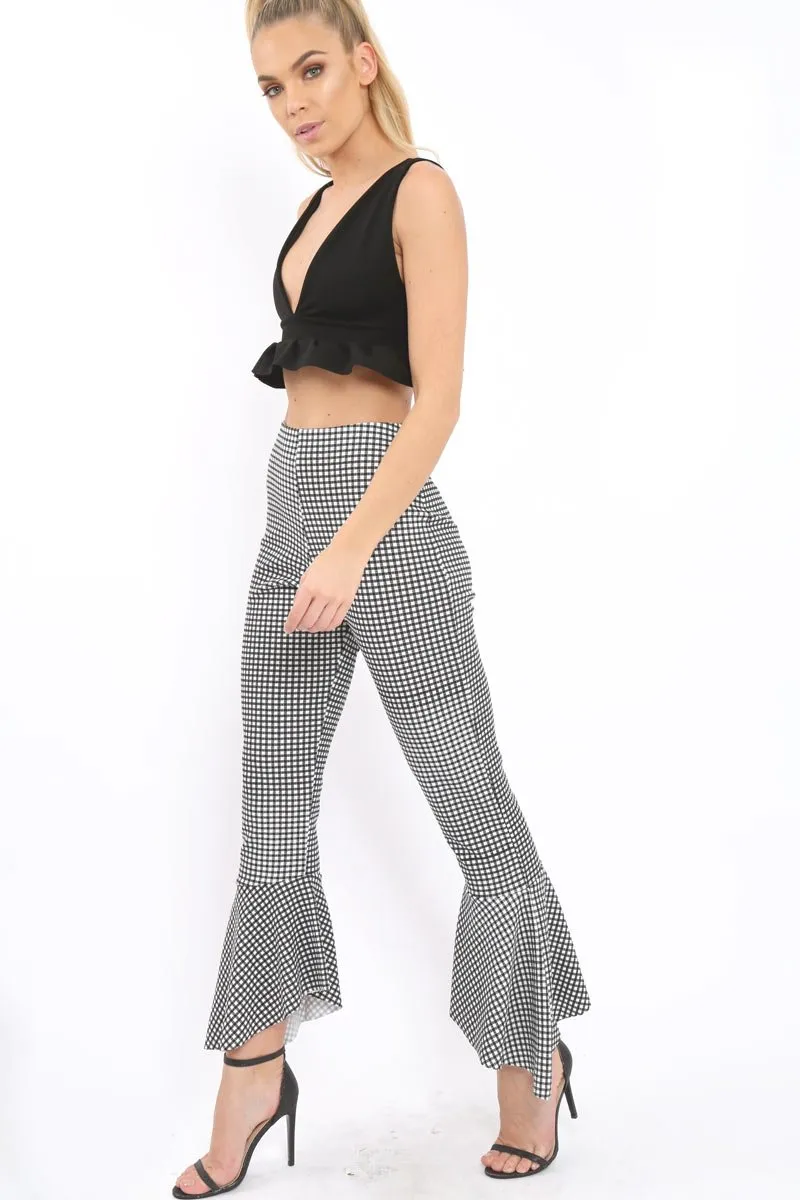 Black Gingham Frill Hem Trousers - Payton