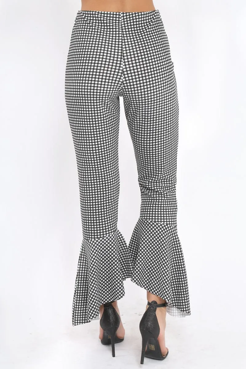 Black Gingham Frill Hem Trousers - Payton
