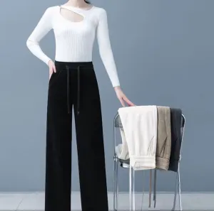Black Textured Ribbed Trousers