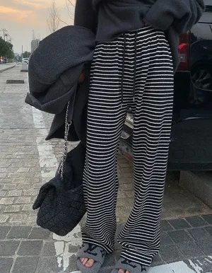 Black Textured Striped Sweatpants