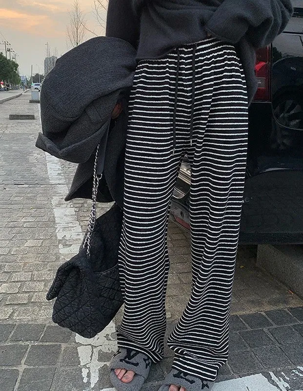 Black Textured Striped Sweatpants