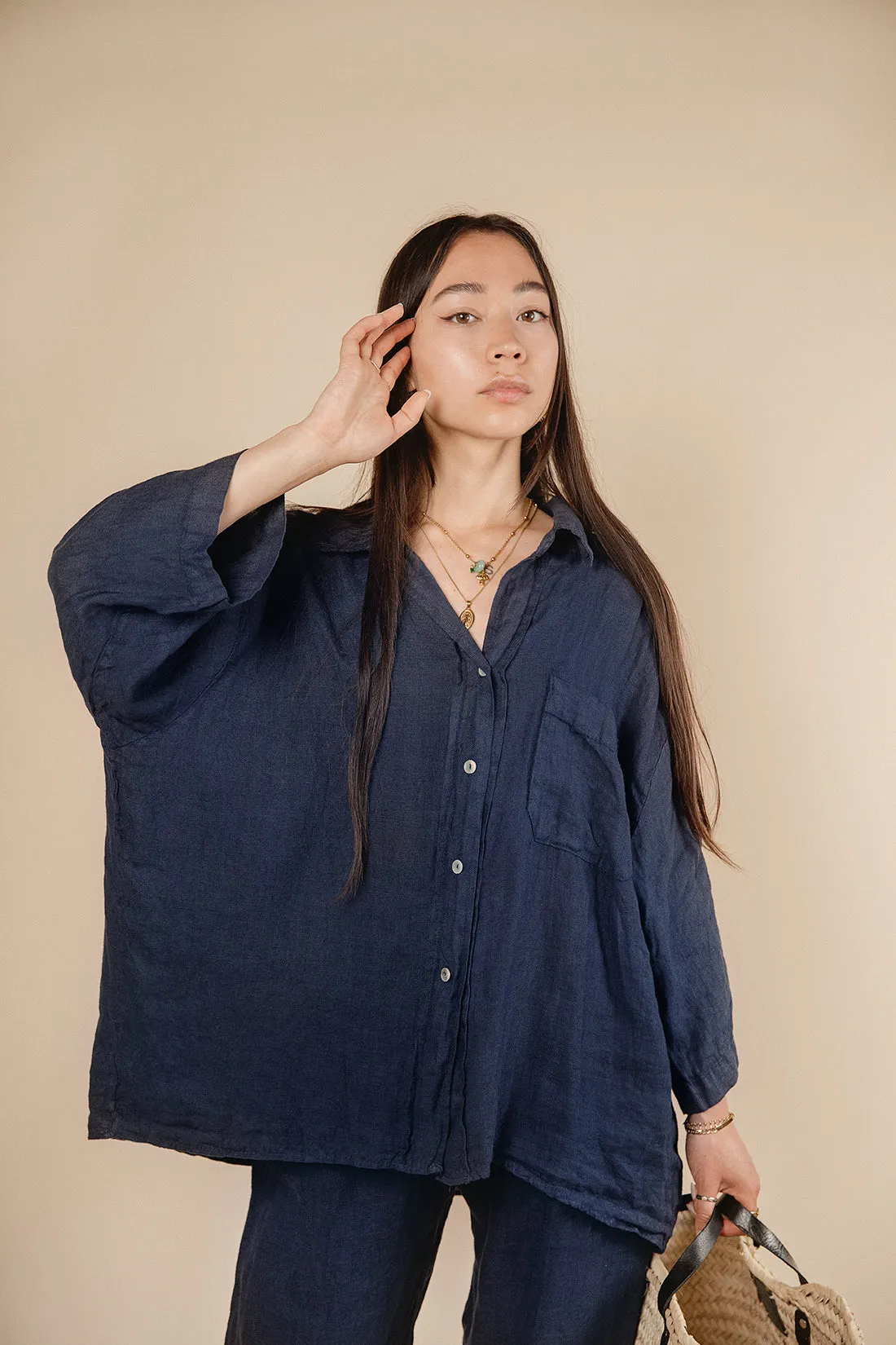 Briony Draw String Wide Leg Navy Trousers