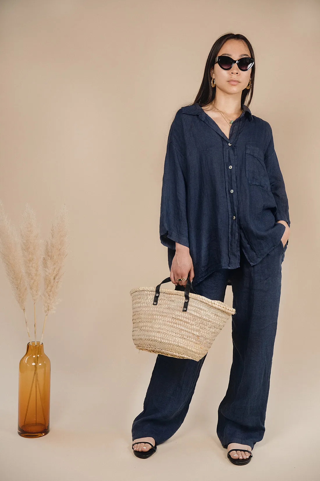Briony Draw String Wide Leg Navy Trousers