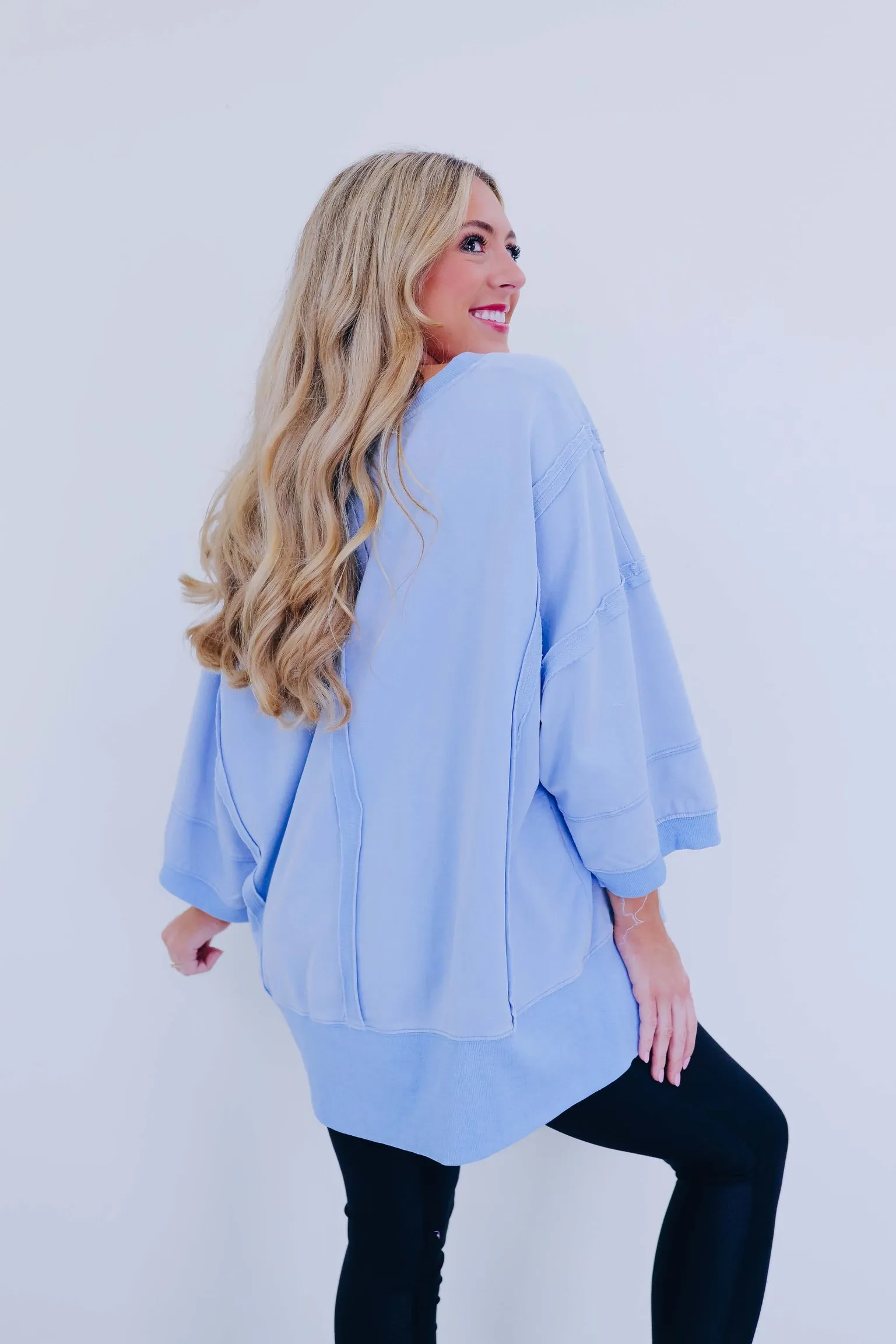 Brooks Bleach Washed V-Neck Top - Blue