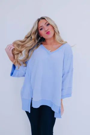 Brooks Bleach Washed V-Neck Top - Blue