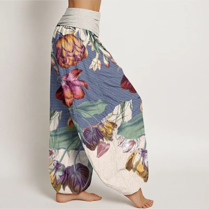 Buddha Stones Tulips Green Leaves Design Women's Elastic Waist Harem Pants
