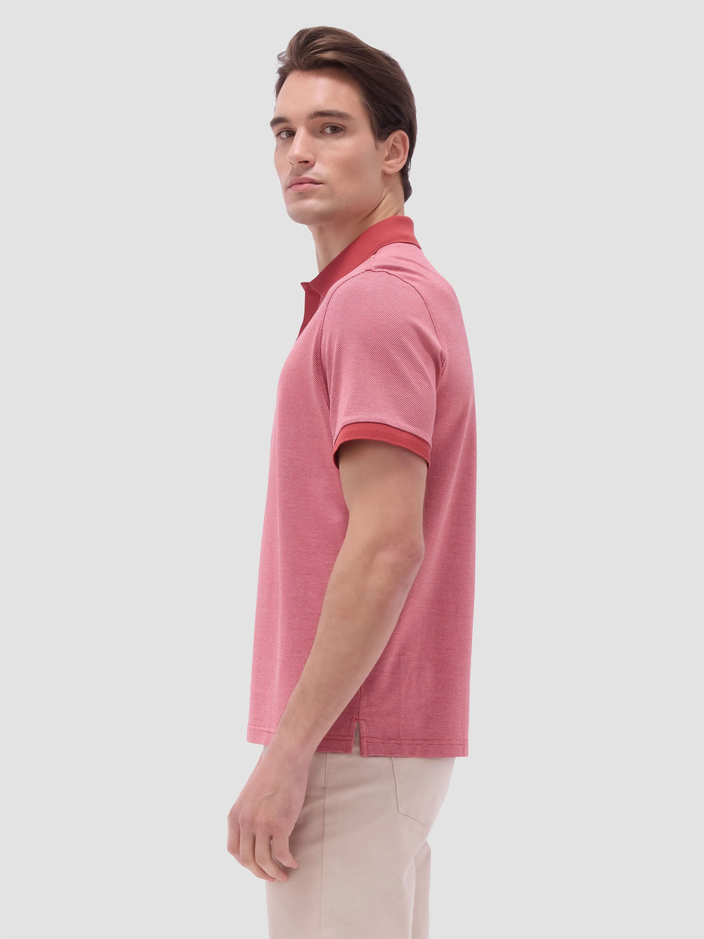 Bugatchi Birdseye Three Button Polo - Brick