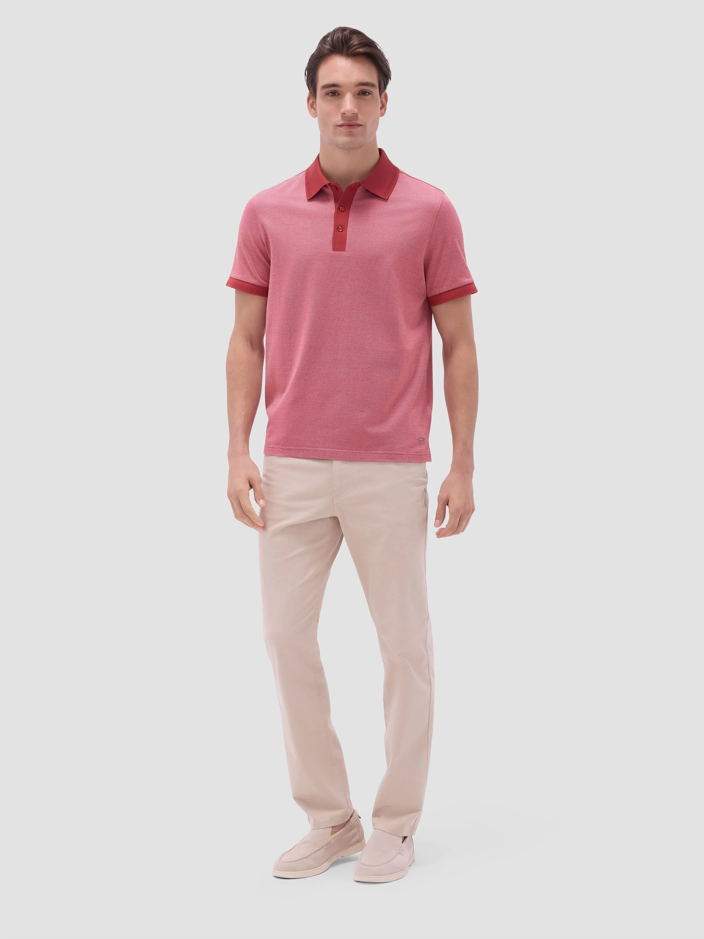 Bugatchi Birdseye Three Button Polo - Brick