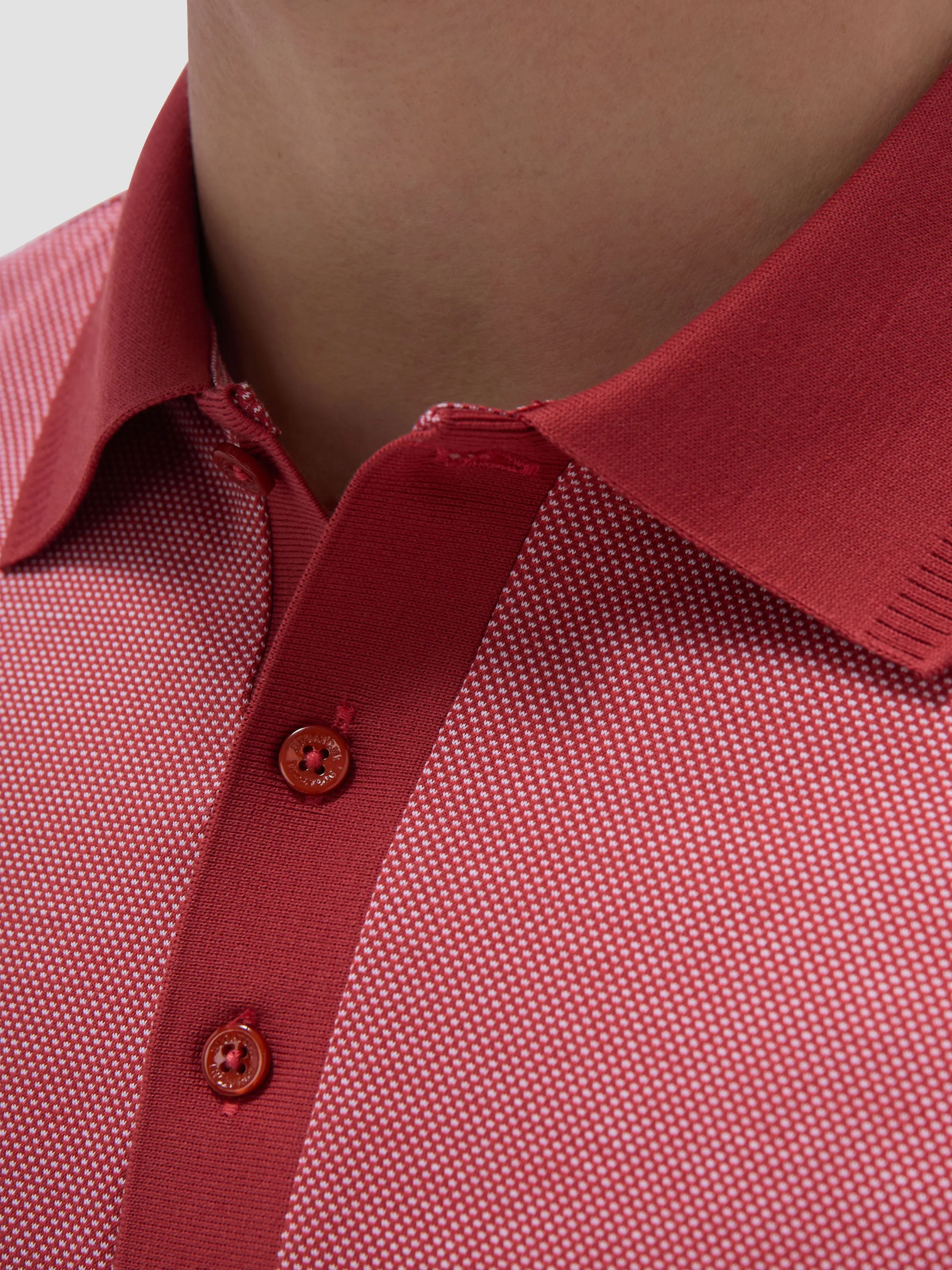 Bugatchi Birdseye Three Button Polo - Brick