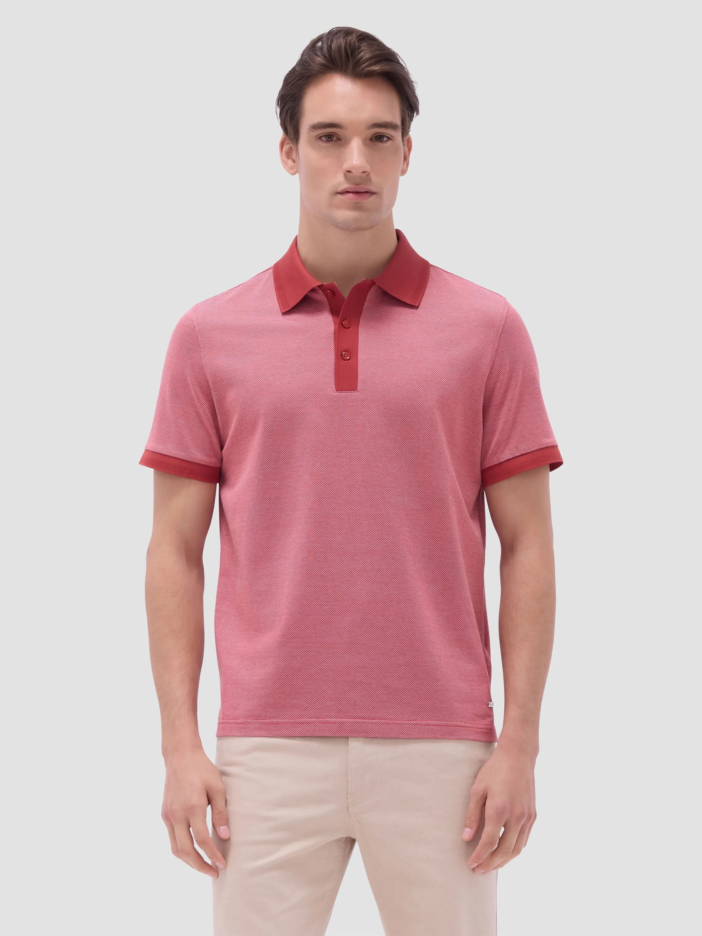 Bugatchi Birdseye Three Button Polo - Brick