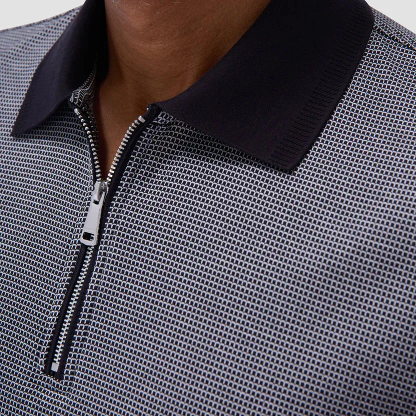 Bugatchi Micro Check Quarter-Zip Polo - Black