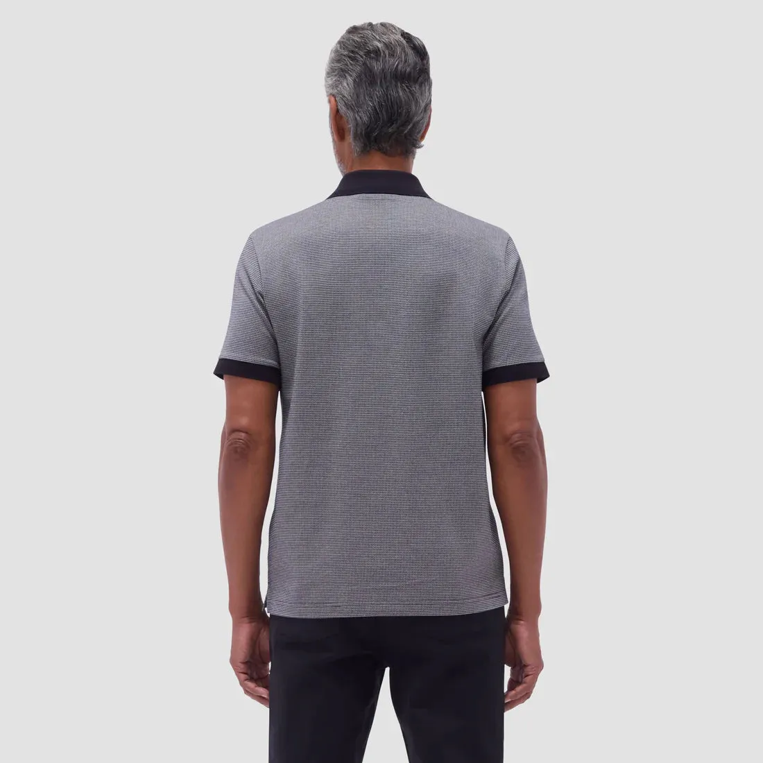 Bugatchi Micro Check Quarter-Zip Polo - Black