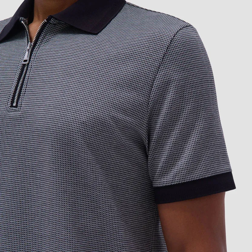 Bugatchi Micro Check Quarter-Zip Polo - Black