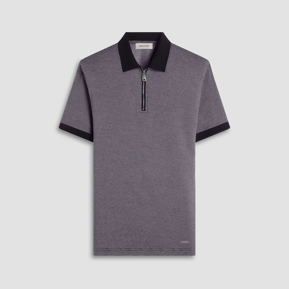 Bugatchi Micro Check Quarter-Zip Polo - Black