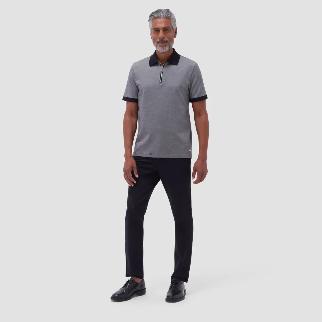 Bugatchi Micro Check Quarter-Zip Polo - Black