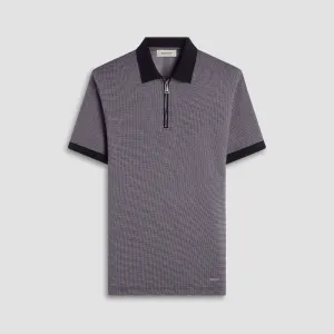 Bugatchi Micro Check Quarter-Zip Polo - Black