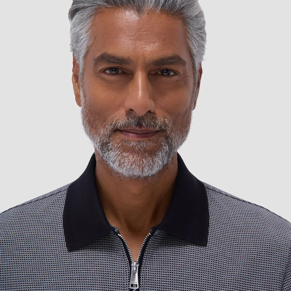 Bugatchi Micro Check Quarter-Zip Polo - Black