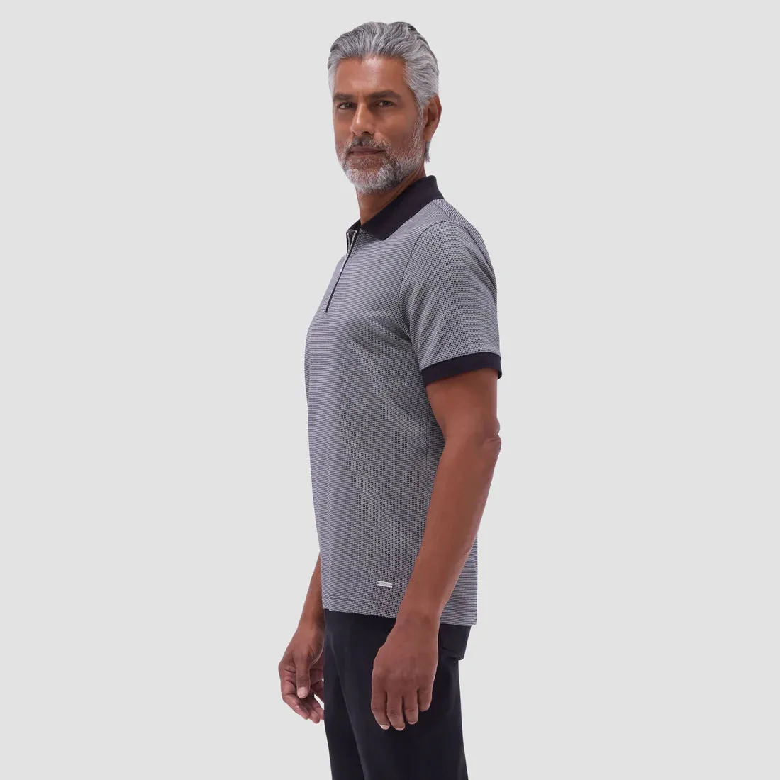 Bugatchi Micro Check Quarter-Zip Polo - Black