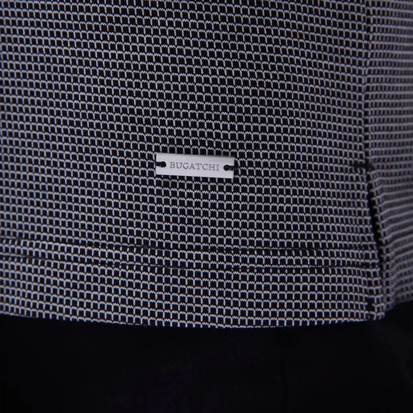 Bugatchi Micro Check Quarter-Zip Polo - Black