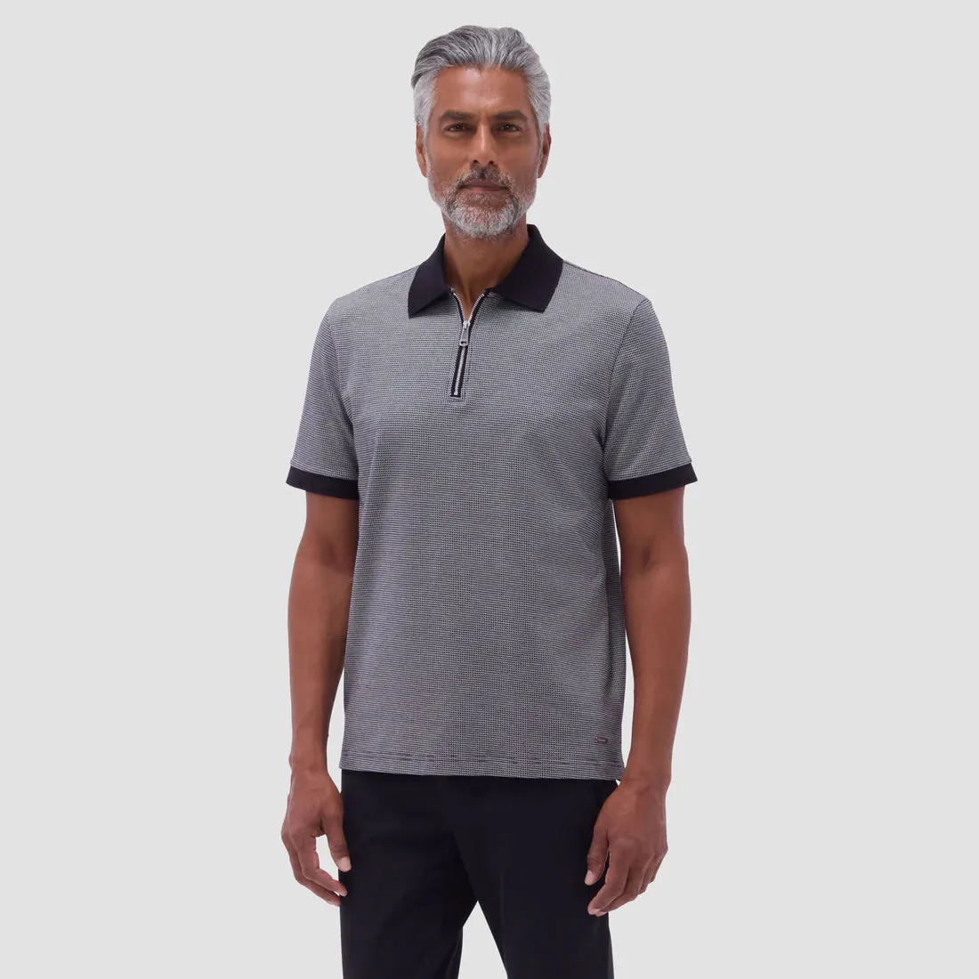 Bugatchi Micro Check Quarter-Zip Polo - Black