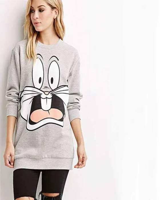 Bunny Stylish Grey Printed Sweatshirt For Women