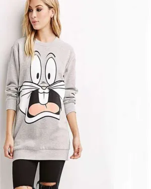 Bunny Stylish Grey Printed Sweatshirt For Women