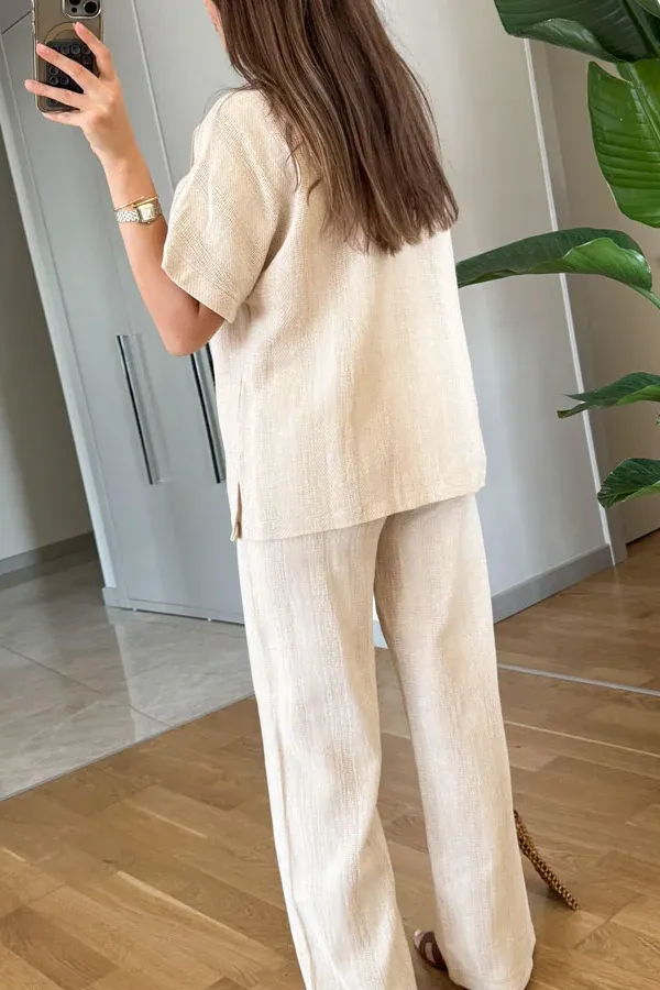 Casual V-Neck Short Sleeves & Pants Two-Piece Set