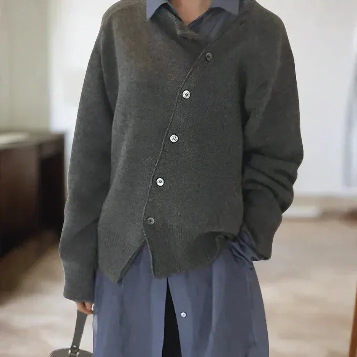 Celina Cardigan: Soft knit with angled button front