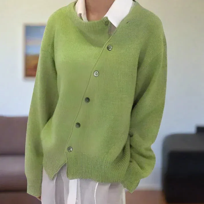 Celina Cardigan: Soft knit with angled button front