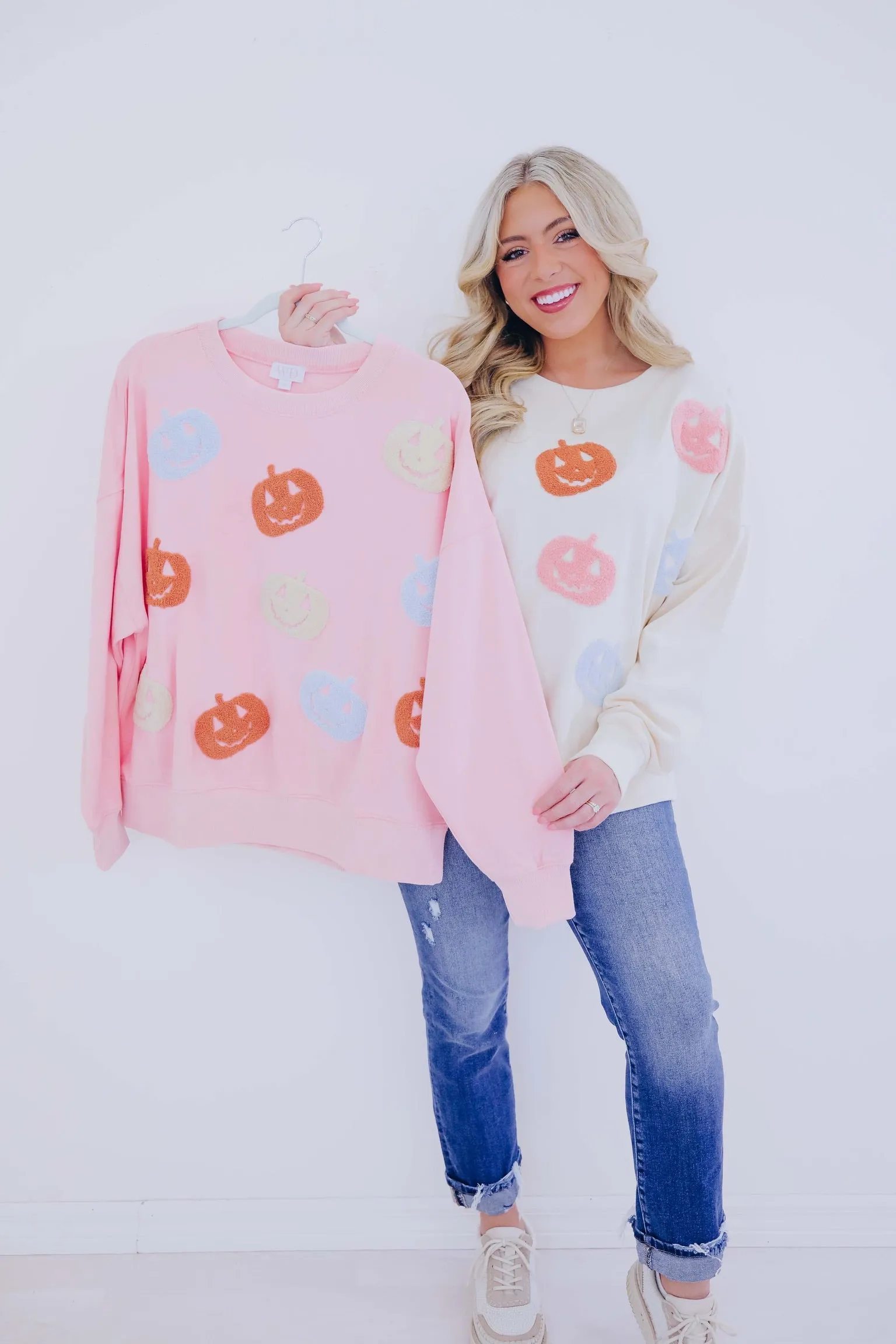 Chenille Pastel Pumpkin Patch Sweatshirt - 2 Colors