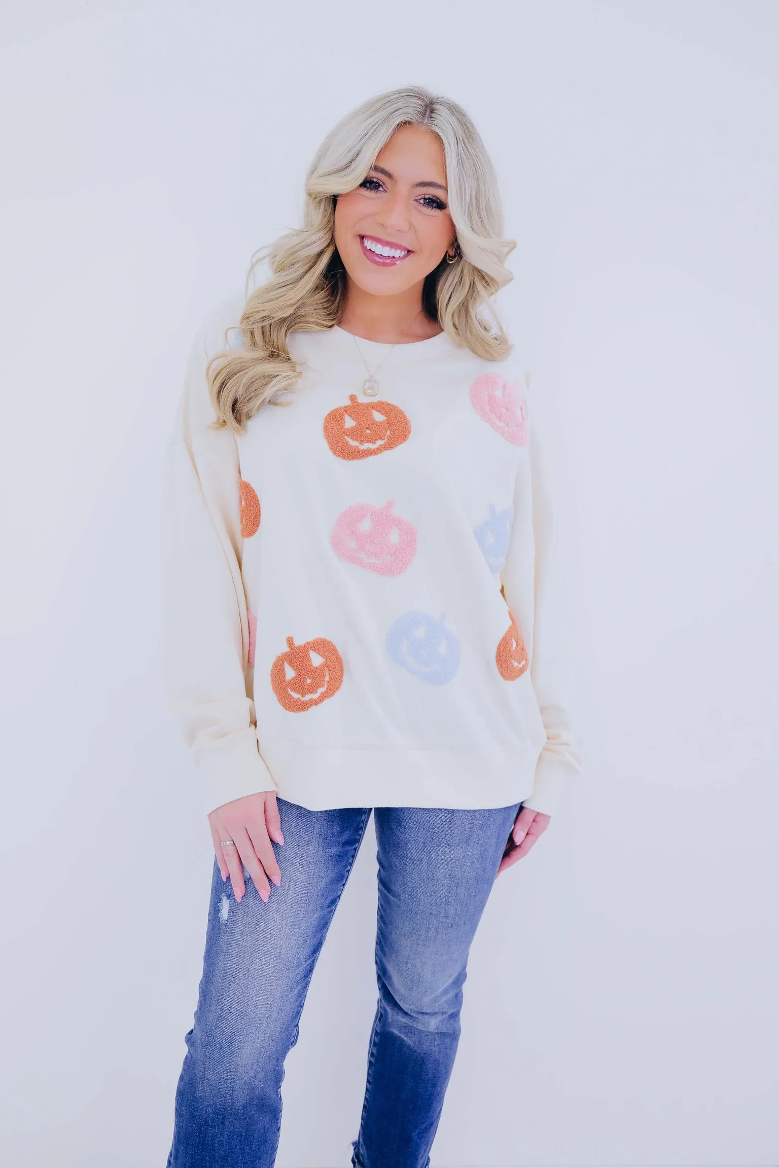 Chenille Pastel Pumpkin Patch Sweatshirt - 2 Colors