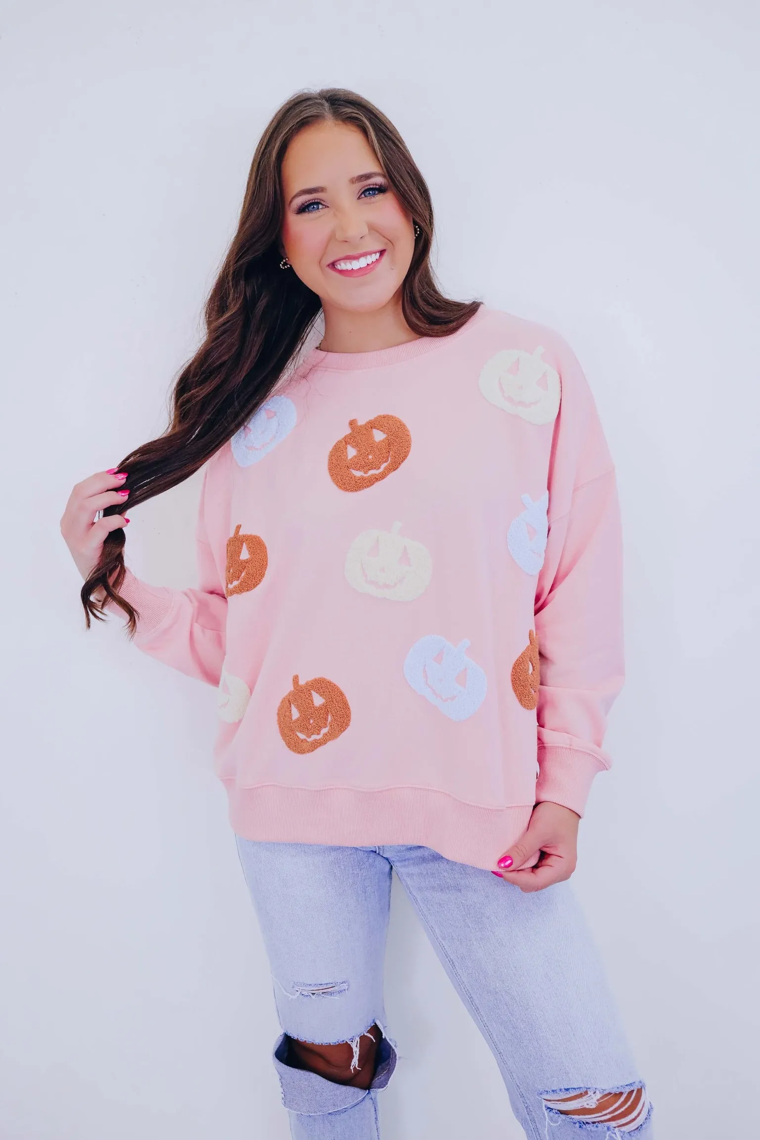Chenille Pastel Pumpkin Patch Sweatshirt - 2 Colors