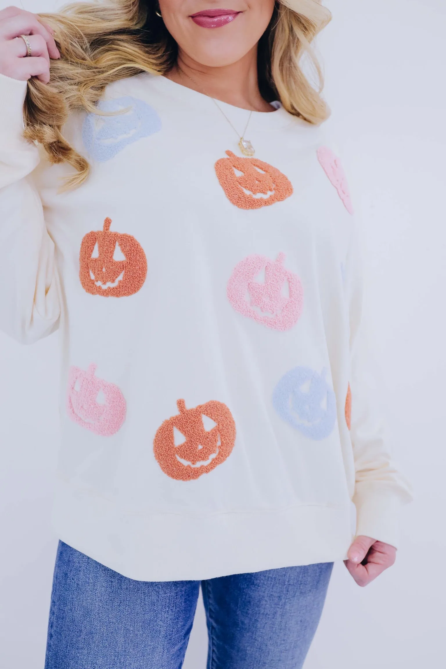 Chenille Pastel Pumpkin Patch Sweatshirt - 2 Colors
