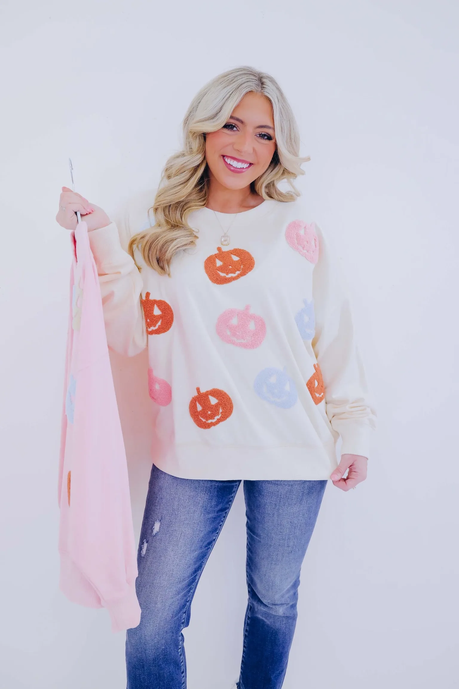 Chenille Pastel Pumpkin Patch Sweatshirt - 2 Colors