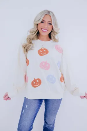 Chenille Pastel Pumpkin Patch Sweatshirt - 2 Colors